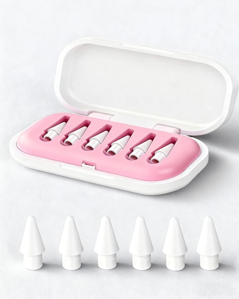 Wilbeva 6 Pack Replacement Pencil Tips with Case for Apple iPad 2nd / 1st Generation - Precise Control iPencil Nibs Compatible with iPad for Pencil USB C/ 2nd/ 1st Gen Apple Pen (Pink Case-6 Pack) - Image 1